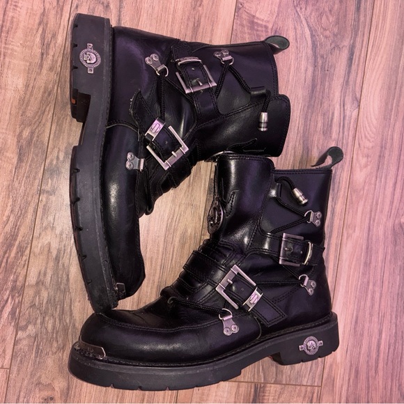 Harley-Davidson Black Leather Boots with Silver Accents - Picture 1 of 4